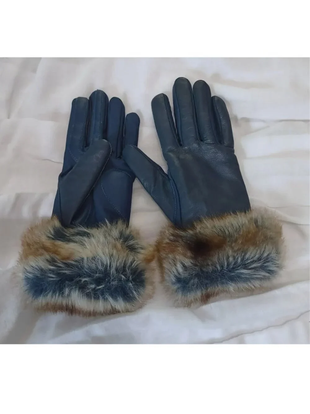 Blue Leather Gloves